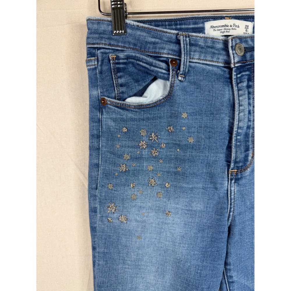 Abercrombie & Fitch Super Skinny Ankle High Rise Jeans size 28/6s Blue - Picture 5 of 9